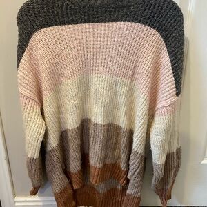AMERICAN EAGLE Women's Color Block Sweater - Pink, Cream, Brown, Gray